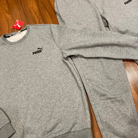 Puma Men 2pc Set Crew Neck Sweater PANTS Tracksuit Gray Activewear Size L New - Picture 2 of 4
